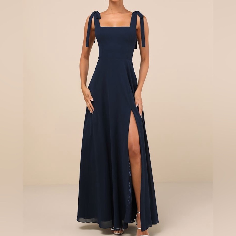 Lulus Love Me Forever Navy Blue Tie Strap Square Neck Maxi Dress 2X